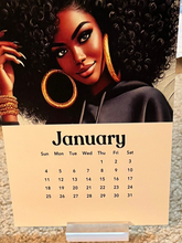 Load image into Gallery viewer, 12 Month Desk Calendar with Wooden Block | Art Desk Calendar| Modern Office Decor |Gift for Her | Freestanding Calendar